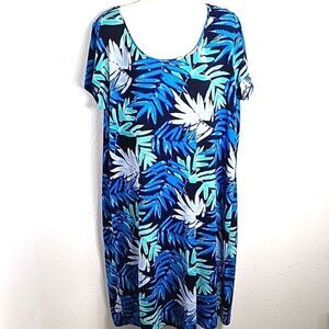 White Stag Blue, White & Teal Floral Dress, Size XL 16-18